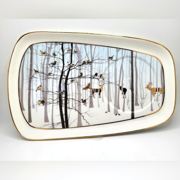 MCM Grace Fine Ceramics Luncheon Plate Gold Gilding  Deer Birds Nature - Picture 1 of 7